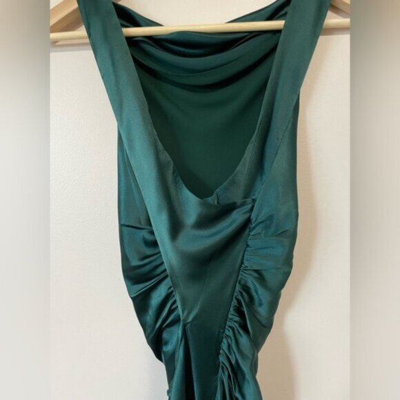 NEW Reformation Anaiis Long Silk Dress Forest Dark Green | US 6 UK 10 - Picture 8 of 14